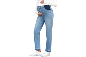 BLENCOT Women's Maternity Jeans Elastic High Waist Pregnancy Work Pants Ripped Leg Ankle Jean Pockets S-2XL
