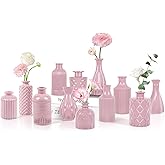 TBWIND Valentine's Day Blush Pink Glass Bud Vase Set of 12 – Mini Vintage Vases for Flowers, Centerpieces, Wedding & Home Décor