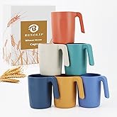 BUSOKIP Wheat Straw Coffee Mugs Set of 6, Plastic Coffee Mugs 16 OZ, Microwave and Dishwahser Safe Plastic Cups with Handles, Unbreakable coffee Mugs for Camping, Tea, Kitchen, RV - Multicolor