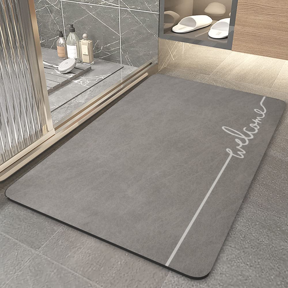 ZUOMIDIE Bath Mat Non-Slip 50 x 80 cm Bathroom Accessory Rug Quick-Drying Washable Bath Mat for Bath (Grey)