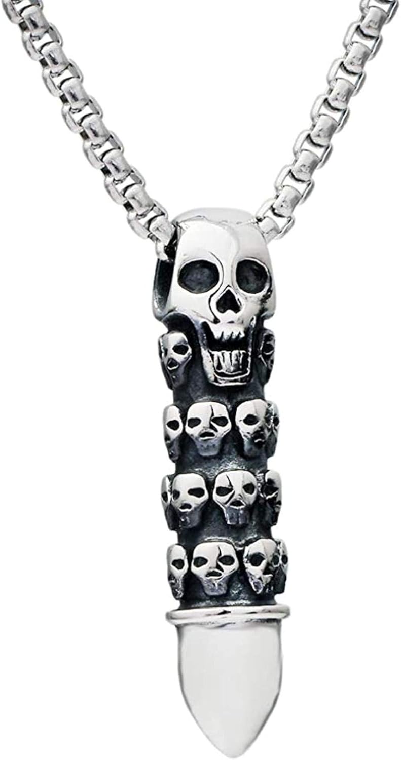 NC520 Necklace Men Biker Motorcycle Style Black Stainless Steel Skull