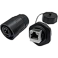 CERRXIAN RJ45 Femle to Female Coupler Panel Mount Waterproof Connector Combo with Cap (Black)