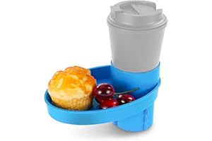 Elfzone Car Seat Tray - Easily Expands Snack Tray Cup Holder Tray into 360° Cup & Travel Tray for Kids Car Seat, Booster, and Stroller (Blue)