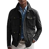 Runcati Mens Lightweight Safari Jacket Casual Button Up Jacket Windproof Work Coat with Pockets