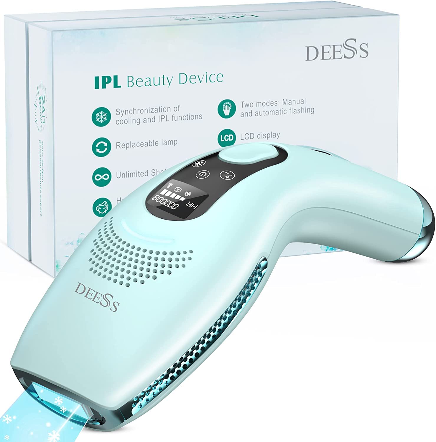 DEESS ICE Cool IPL Laser Hair Removal System GP590,0.9s/Flash Fastest Cold Compress IPL Hair Removal Device for Women and Men Home Use,Unlimited Flashes,3-in-1 Suit.