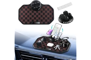 NHHEO Car Anti Slip Mat Dashboard Tray Decorations Sticky Pad Multi Functional Thickened and Widened Washable with 360° Rotating Universal Phone Pad Holder+Number Plate(Black&Brown)