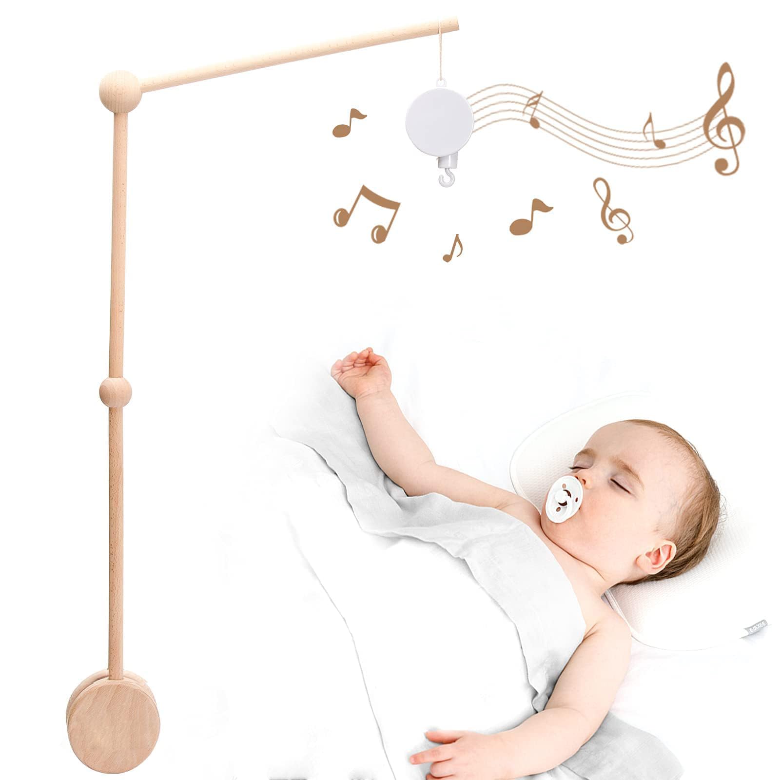 let's make Baby Mobile Arm for Cot Bed Bell Holder 32 Inch Wooden DIY Bear Crib Mobile Arm Beech Holder Suitable for Hanging Baby Nursery Mobiles (with Music Box)
