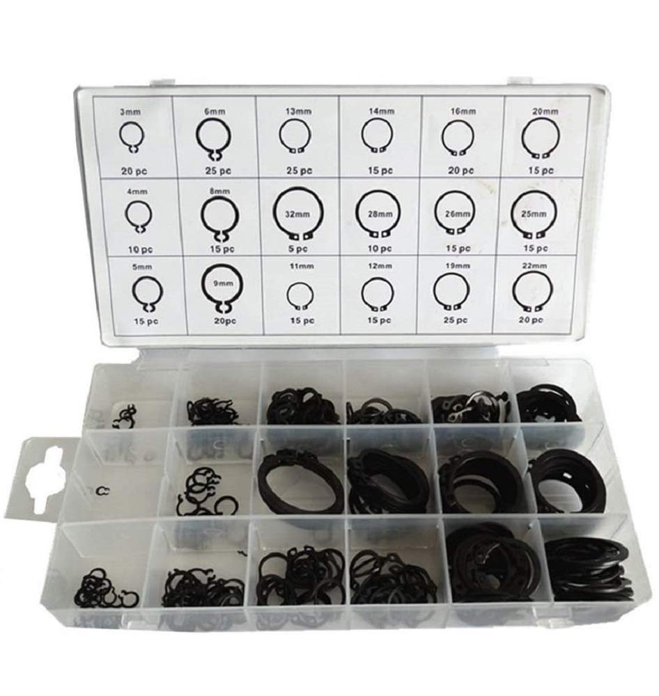 DollaTek 300 Pcs 18 Sizes Black Metal Automobile Circlip Snap Ring C-Clip & Box Universal