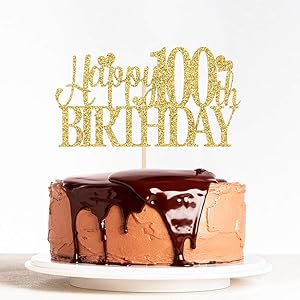 Gold Glitter Happy 100th Birthday Cake Topper 100 Years Loved, Cheers to 100 Years Wedding Anniversary Birthday Party Decoration Supplies