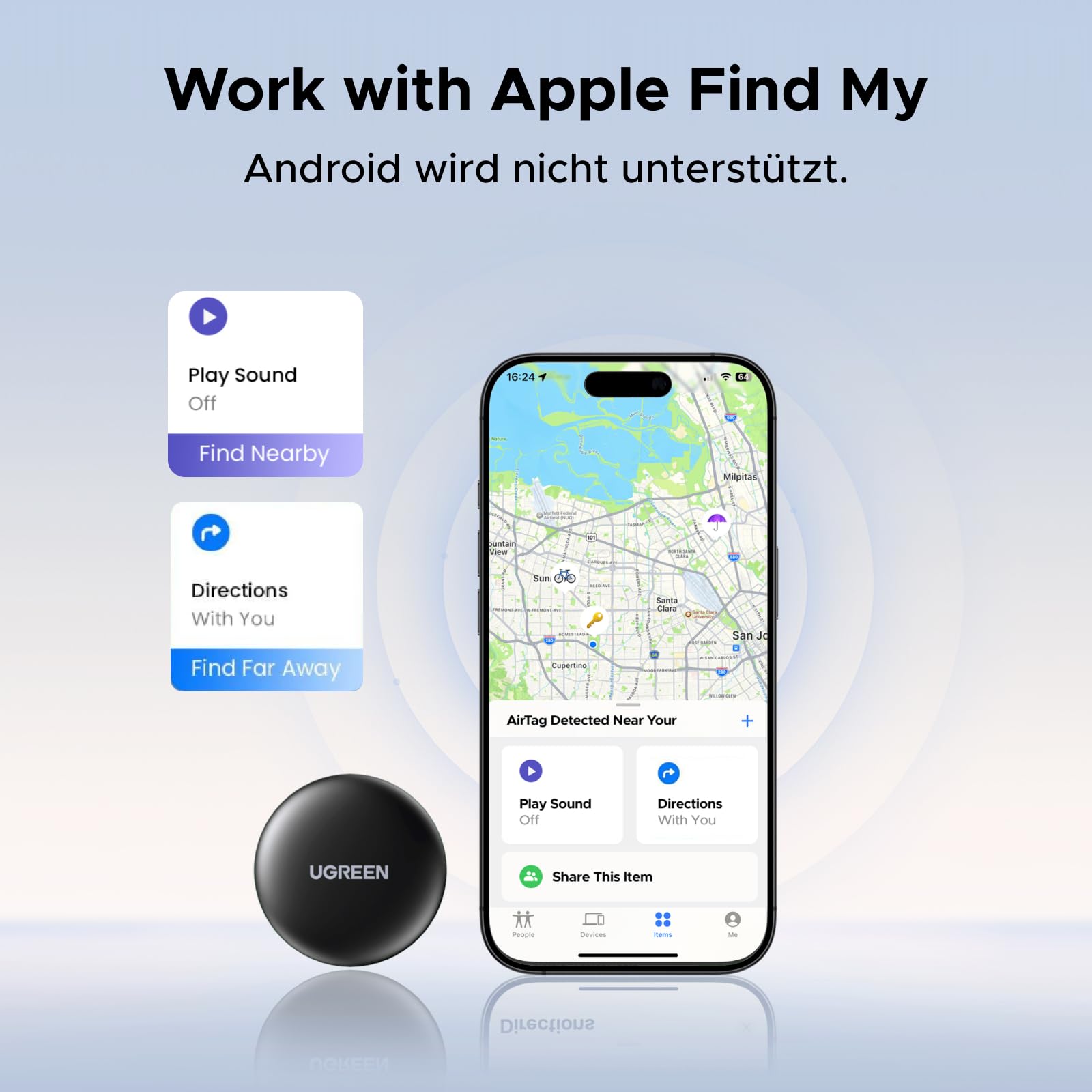 UGREEN FineTrack Mini kompatibel mit Apple Find My (nur iOS), 18 Monate Auswechselbare Batterie, Smarttag mit 80dB Piepton, Bluetooth Tracker für Rucksack, Schlüssel, Koffer, Reisepässe (1 Pack) 2