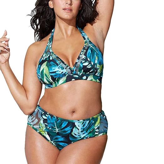 A-Artist Badeanzug Bikini Zweiteilige Bademode Schwimmanzug Sex Pareos Bandeau Badekleid Sling Blätter Drucken Badeanzüge Bad