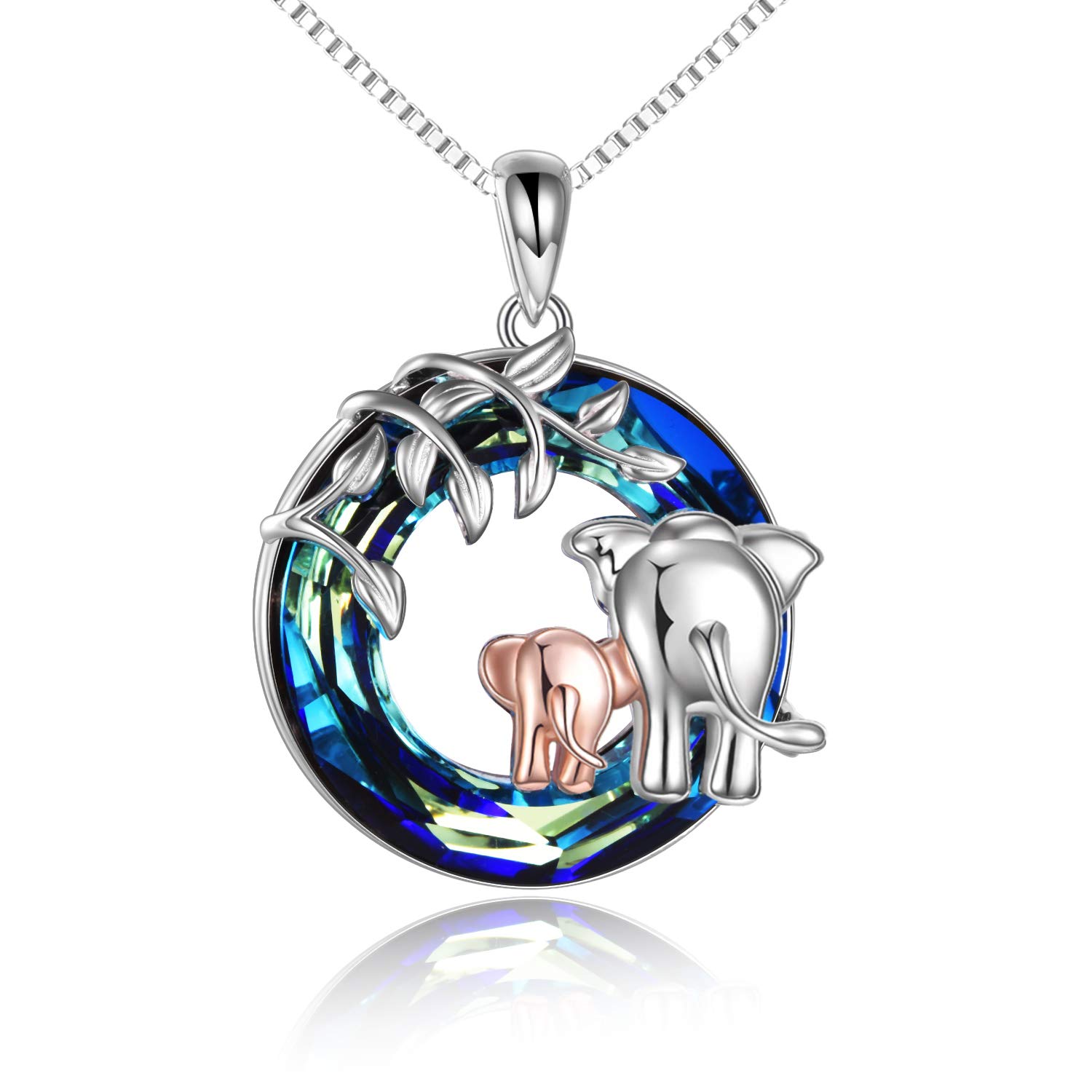 YFN Elephant Necklace 925 Sterling Silver Mother Daughter Pendant Blue Crystal Jewellery Gifts for Women Mum Girls โ image 1