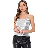 Allegra K Women's Metallic Shiny Disco Party Sleeveless Slim Fit Holographic Cami Top