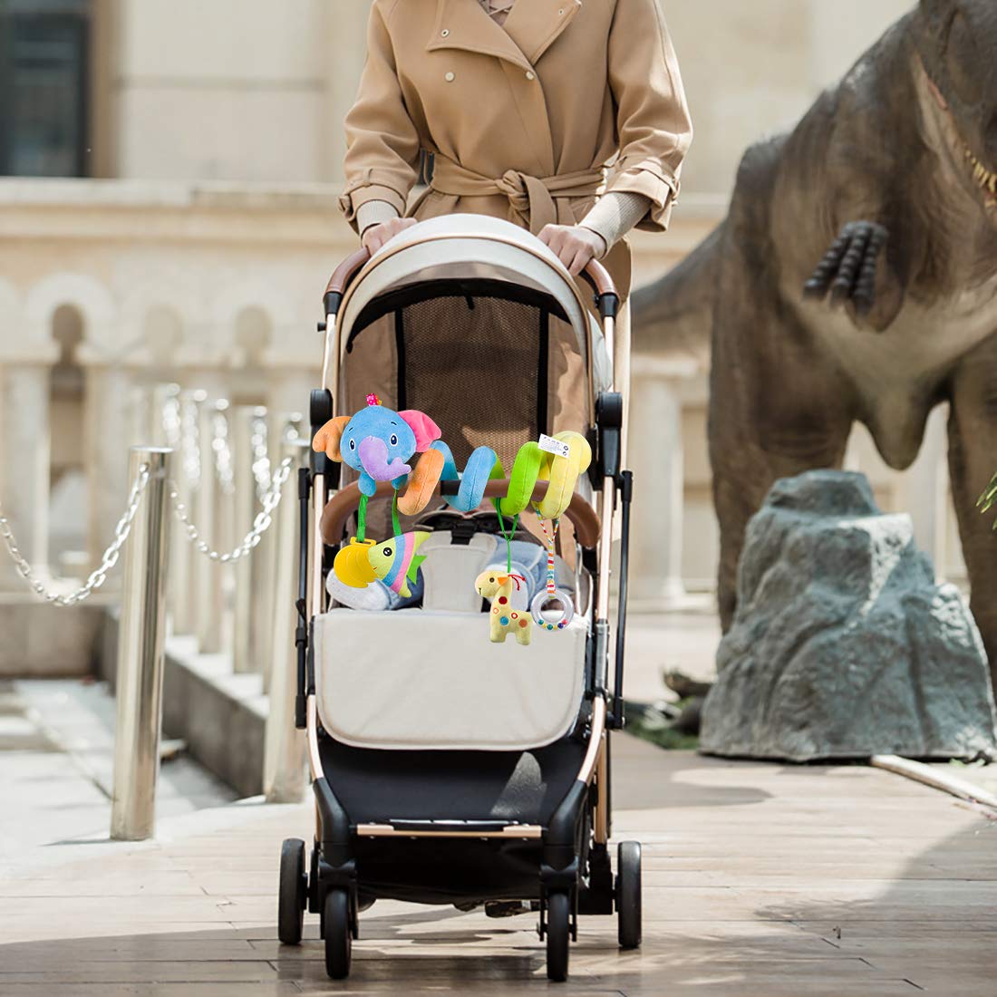 Baby Car Seat Toys, Activity Spiral Stroller Hanging Toys with Rattle for Infant (Elephant)