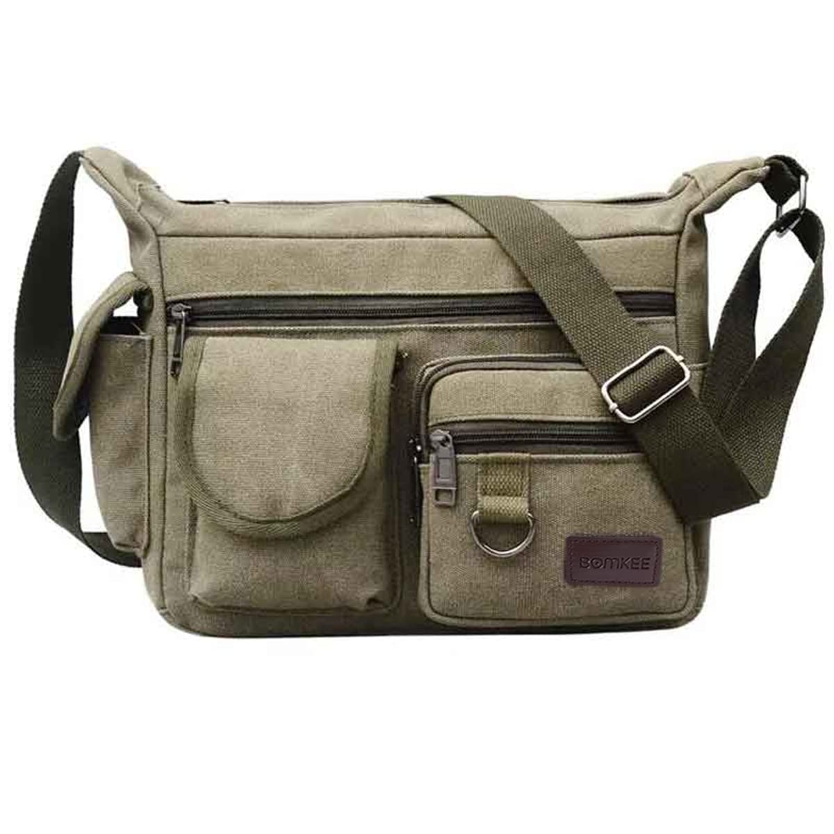 BOMKEE Canvas Messenger Bags Shoulder Crossbody Satchel Mens Vintage Casual Notebook Waterproof Day Bag for Travel, Weekender, School Bag Side Beach Pack, 30CMx12CMx23CM