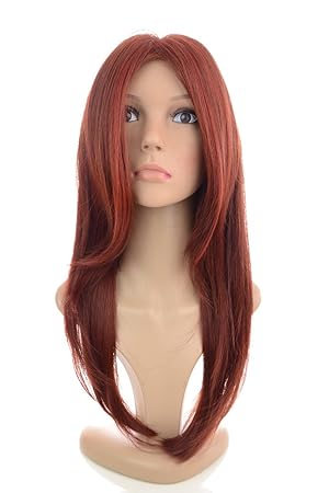 Long Red Straight Layered Monofilament Top Wig Face