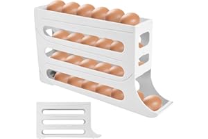 QWLWBU Egg Holder for Fridge,4 Tiers Auto Rolling Fridge Egg Organizer 30 Eggs Fridge Egg Rack Large Capacity Egg Dispenser for Refrigerator,Space-Saving Egg Holder Rack(White)