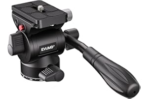 EVUMO V1N Mini Fluid Head for Camera Tripod Monopod, 360° Panorama Compact Video Tripod Head for DSLR, Camcorder, Telescope, Comes with Quick Release Plates & Detachable Handle, Max Load 8.8lbs/4kg