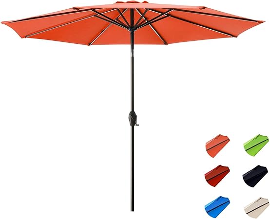 Amazon Com Kitadin Patio Umbrella 9ft Outdoor Market Table Umbrellas With Push Button Tilt And Crank Lift 8 Sturdy Square Ribs 9 Ft Orange Garden Outdoor