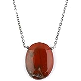 TGH Natural Gemstone Oval Cabochon Necklace - Healing Crystal Pendant for Women - 16+2 Inch Black Plated Brass Chain - Valentine Gift