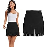 MRYUWB Women's Faux Suede High Waist A-Line Fringe Mini Skirt - Western Cowgirl Tassel Hem Casual Party Short Skirt