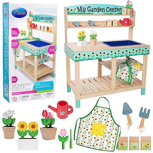 Wooden Toy Gardening Center Indoor Playset 22 Pc Garden Stand Set w