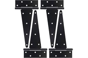 BOODVON 12 Inch T-Strap Gate Hinges, Shed Barn Door Hinges Heavy Duty, Black Tee Hinges for Wooden Fences, Yard Gate, Wrought Hardware Iron Rustproof (4Pack/Set)