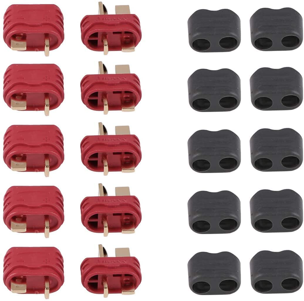 YUNIQUE UK 5 Pairs T-Plug Male to Female with Protective Sheath Connectors for RC Lipo Model Batteries