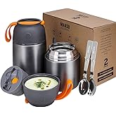 MAXSO 2 Pack Soup Thermo for Hot & Cold Food for Kids Adults, Vacuum Insulated Food Jar Thermal Lunch Containers, Travel Food Flask with Spoon (24 oz,17 oz) (Grey)
