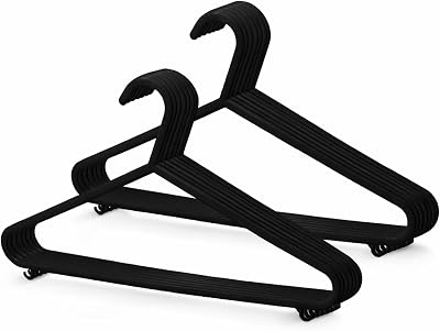 KEPLIN 25 Pack Plastic Coat Hangers with Trouser Bar Charcoal 37.5 cm