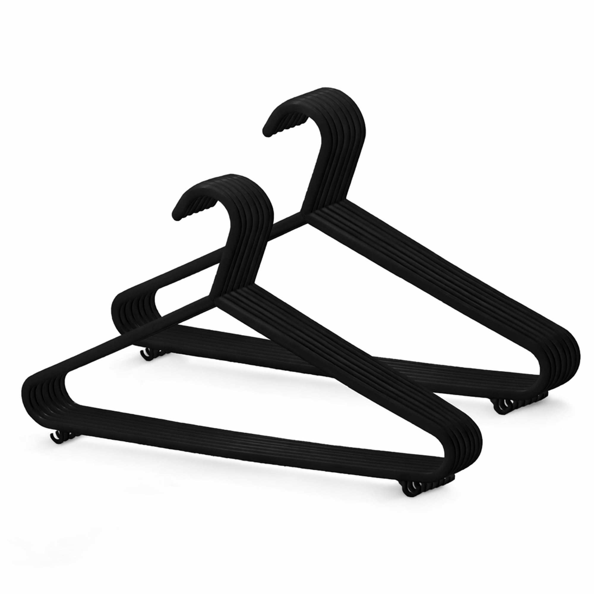 KEPLIN Adult Plastic Coat Hangers - 25 Pack, Strong Clothes Hangers for Clothes Rail & Closet, Clothing Hanger with Suit Pants Trouser Bar and Clips, Space Saving, 37.5 cm Wide (Charcoal)