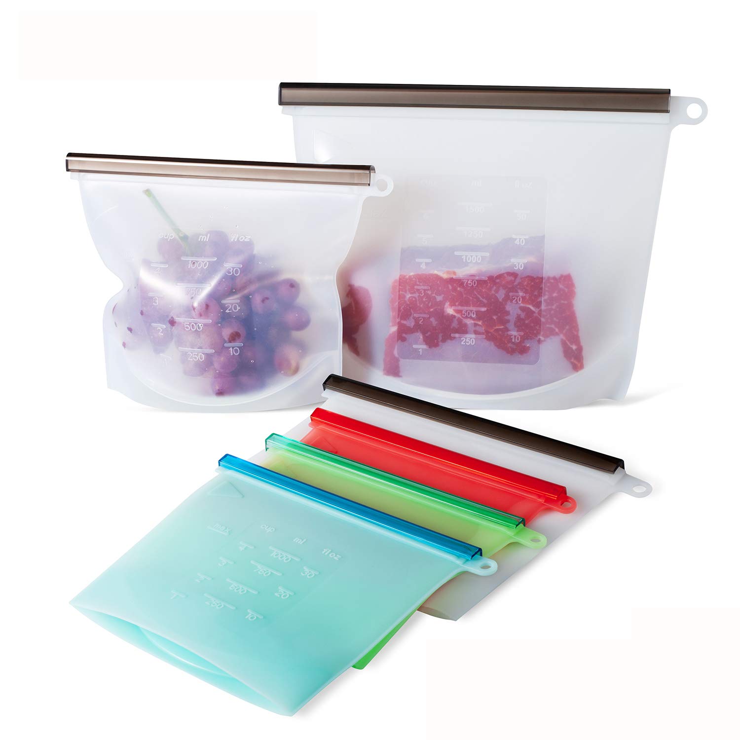 Reusable Silicone Food Storage Bags Set of 6 LARGE Size 50 OZ Small