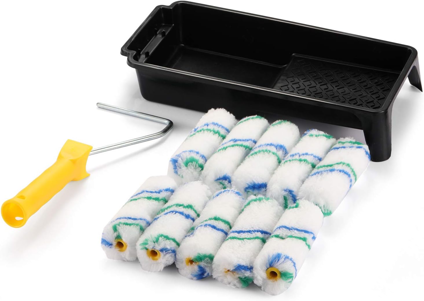 Paint Roller Tray Set, 4 inch Paint Roller, Paint Tray, Roller Frame, Small Paint Roller, Mini Paint Roller, House Painting Supplies, Paint Roller Covers, Roller Naps (12 Piece) - - 