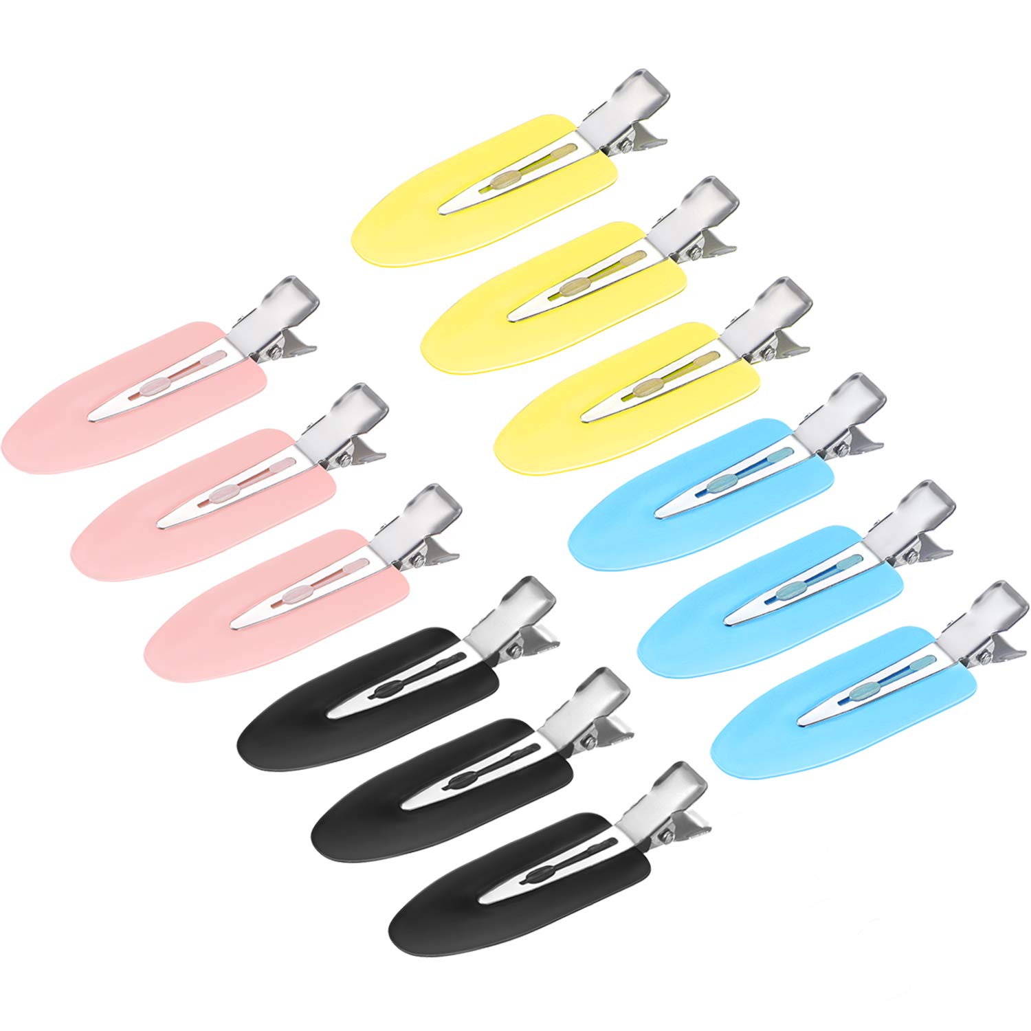 12 Pieces No Bend Curl Clips Hair Clips Pin for Hairstyle Bangs Waves Makeup Application (Pink, Blue, Yellow, Black)