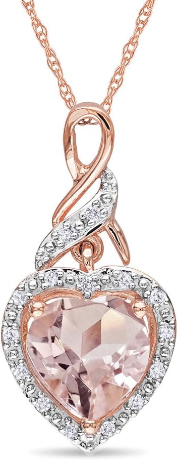 1.80 Carat (ctw) Morganite & Diamond Heart Pendant Necklace in 10K Rose Pink Gold with Chain