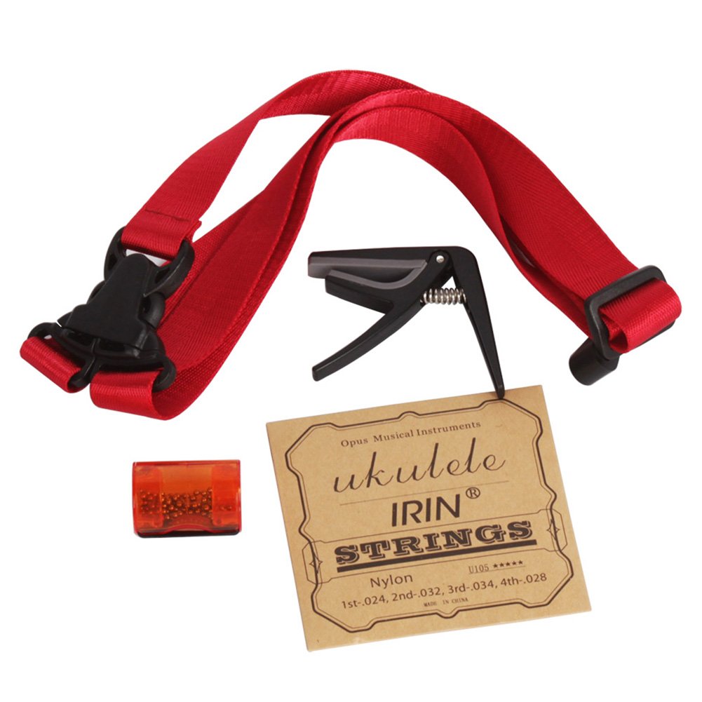 Dilwe Ukulele Accessories Kit, Ukulele Strings Shoulder Strap Finger Shaker 4 In 1 Combo Set