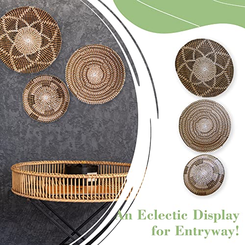 Extra Large Hanging Wall Basket Decor Set of 3, Woven Basket Wall Decor