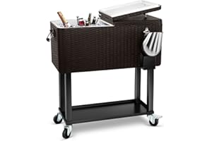 EDOSTORY 80 Quart Rolling Ice Chest Cooler Cart,Patio Backyard Party Drink Beverage Bar Stand Up Cooler Trolley with Ice Scoop