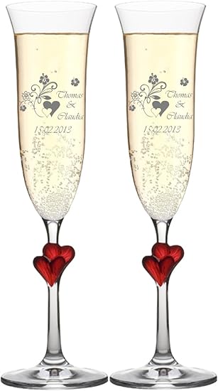 Zwei Sektgläser Herz L'AMOUR mit Wunschgravur, Wunschtext.