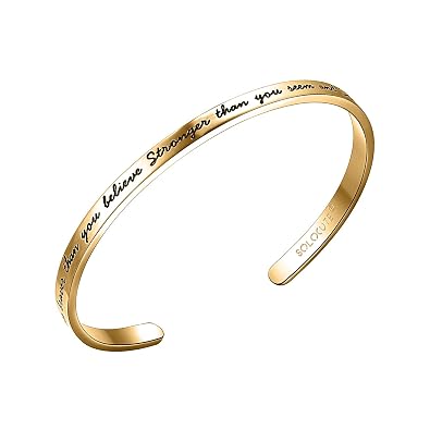 SOLOCUTE Gold Cuff Bangle Bracelet Engraved