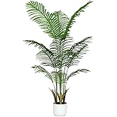 Artificial Palm Tree White Pot 4ft with Realistic Leaves and Adjustable Branches and 9 Trunks, Faux Plants Indoor Tall - Ideal for Home Decor in Living Rooms, Offices, and Bedrooms (4FT Palm Tree)