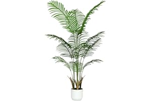HZXGCP Artificial Palm Tree White Pot 4ft with Realistic Leaves and Adjustable Branches and 9 Trunks, Faux Plants Indoor Tall - Ideal for Home Decor in Living Rooms, Offices, and Bedrooms (4FT Palm Tree)