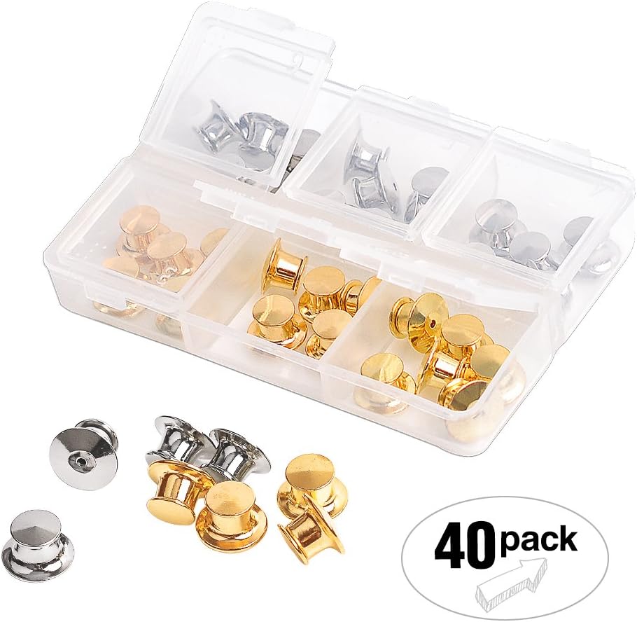 Locking Pin Backs 40 Pieces Metal Locking Clasp Pin Keepers with Storage Box by NATUREBELLE