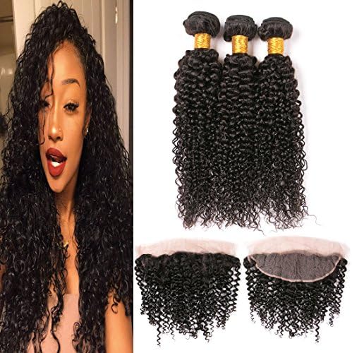 Brazilian Curly Bundles With Ear To Ear Closure Frontal 13x4 Medium Brown Lace Jerry Curl Weaves Human Hair Hand Made Remy Virgin Hair Weft Deals 20 22 24 + 18 Inches