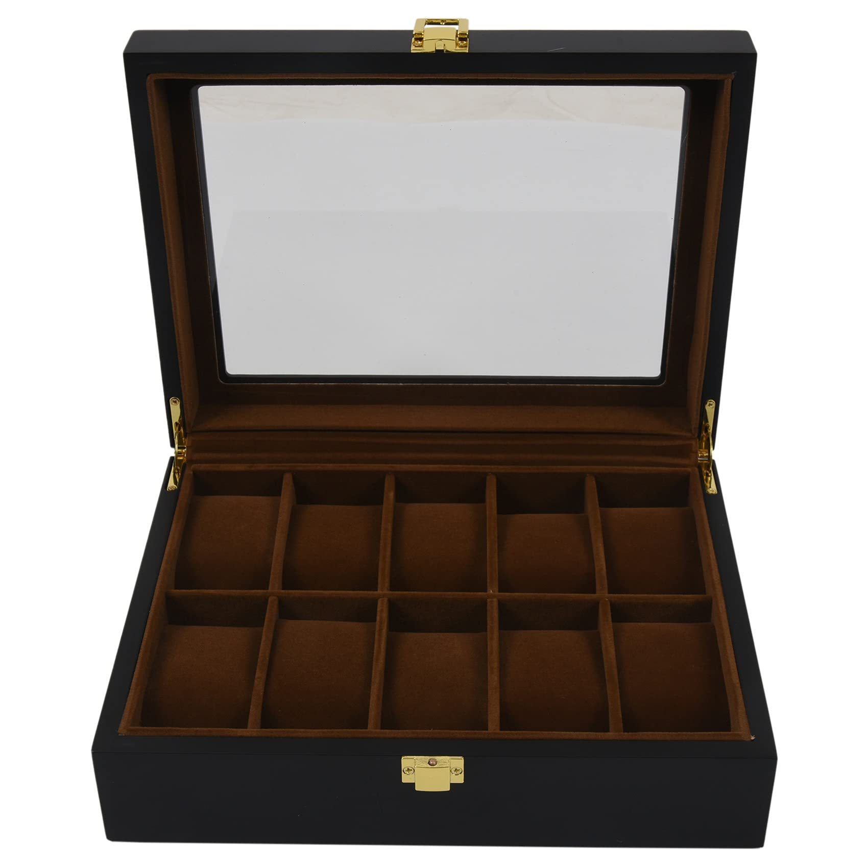 WATFOERS 10 Grids Watch case Watch Display case, Wooden Watch Box Jewelry Display Storage Holder Organizer Watch Case Jewelry Dispay Watch Box, Black, (210670)