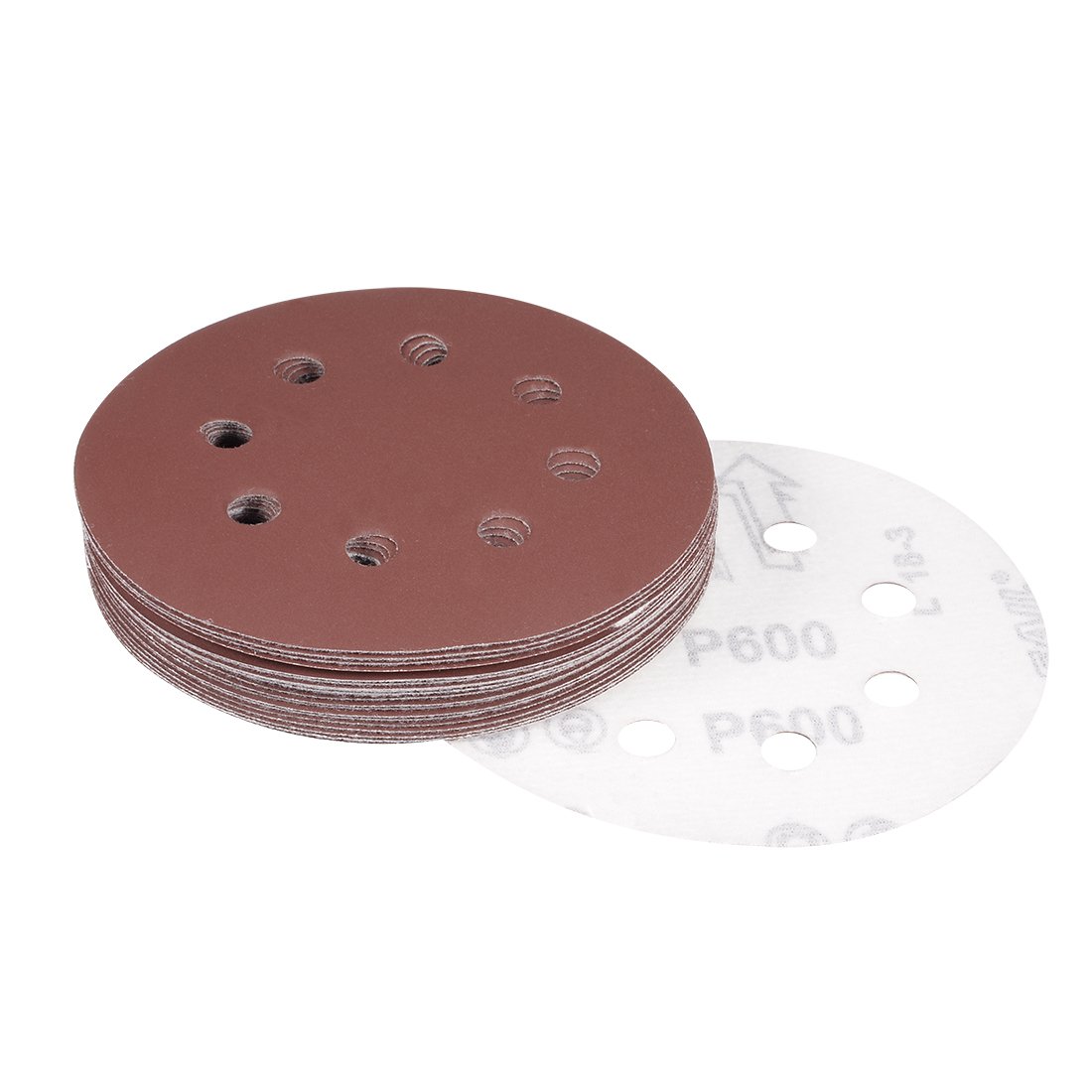 sourcingmap 20Pcs 5 inch 8 Hole Hook and Loop Sanding Disc 600 Grit Flocking Sandpaper Random Orbital Sander Paper