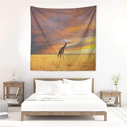 Amazon Com Giraffe Square Tapestry Animal In Savannah Under
