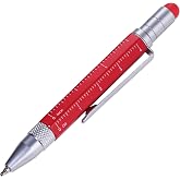 Troika Multi-Tasking Ballpoint Pen (Small), Centimeter/Inch Ruler, Slotted/Phillips Screwdriver, Stylus (Red), Black Lead, Includes 2 Refills, Aluminium/Brass/Steel, Matte, Red