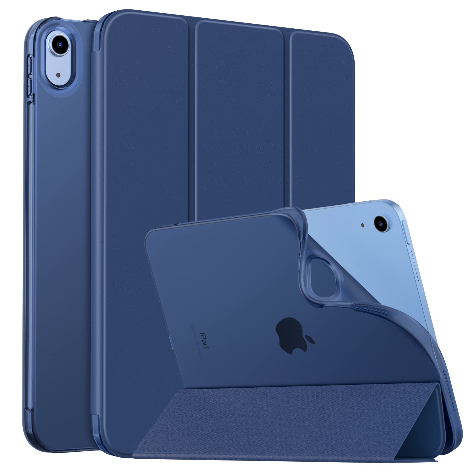 MoKo Case for New iPad (A16) 11th Generation 2025/10th Gen 2022, iPad 11/10.9" Cover Soft TPU Translucent Frosted Back Cover Slim Shell Protective with Adjustable Angles, Auto Wake/Sleep, Navy Blue
