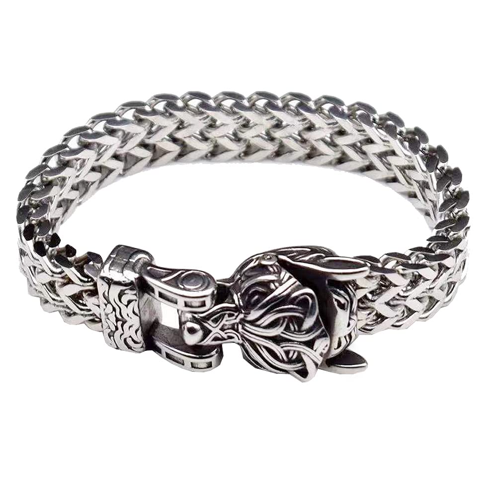 JAOYU Wolf Head Bracelet Viking Bracelet for Men Amulet Norse Bracelet Arm Ring Stainless Steel Cuff Bangle Pagan Jewellery